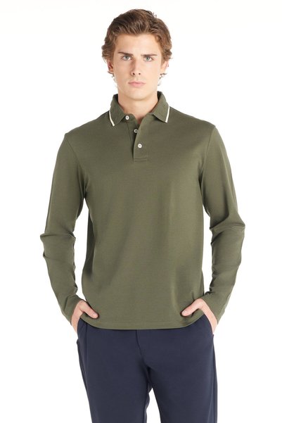 Green Long Sleeve Polo Pique T-Shirt