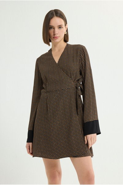 Tie-Up Wrap Patterned Dress