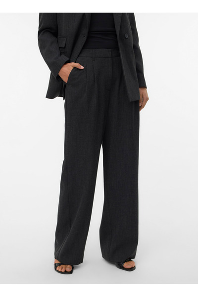 Mid Waist Regular Dark Gray Melange Women's Trousers Vmbestie Mw Wide Dad Pant Noos