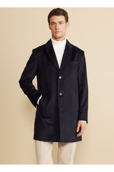 Navy Blue Men's Overcoat BBFW25MCB001