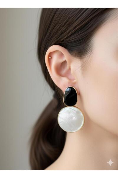 Black and White Pearlescent Natural Stone Look Earrings