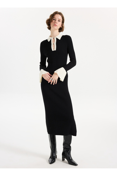 Shirt Collar Black Standard Women's Dress 50542620