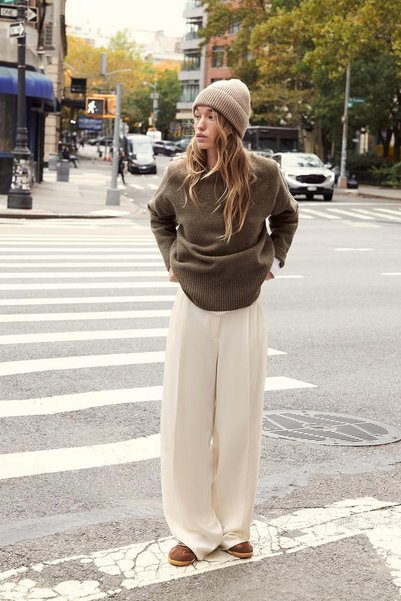 Premium BALLARD Mid-Waist Wide-Leg Woven Trousers