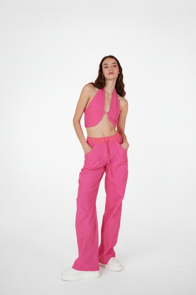 Koton Fabric Strap Loose Cut Rise Trousers Pink