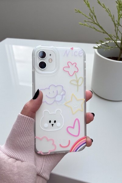 iPhone 11 Compatible Nice Frosted Look Pastel Patterned Transparent Matte Silicone Case
