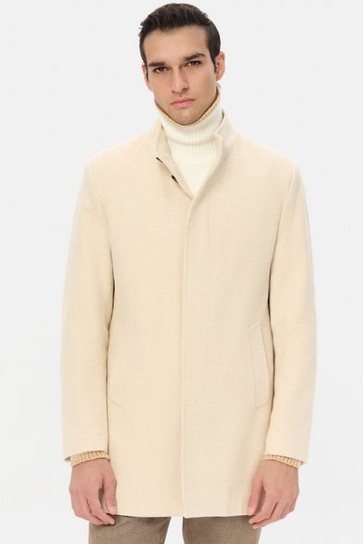 Ds Damat Regular Fit Beige Hakim Collar Cashmere Coat