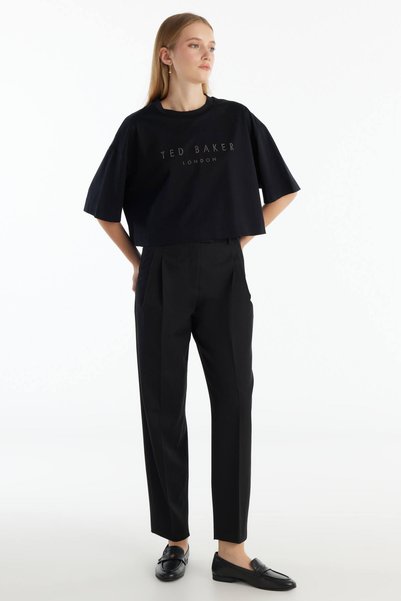 Black Double Pleat Carrot Pants