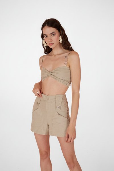 Koton Fabric Transparent Rise Chain Detailed Blouse Beige