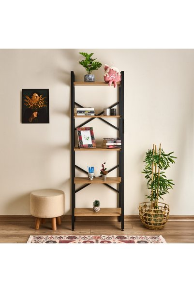 Athena 5-Shelf Metal Bookcase - Basket