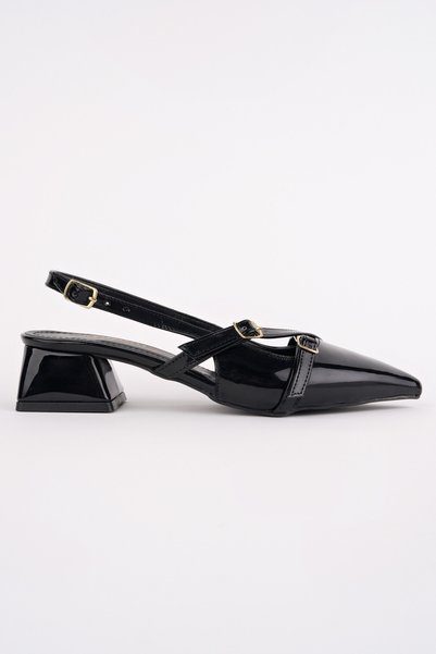 Lumina Pointed Toe Open Back Belt Detailed Two-Strap Women's Low Heel Shoes