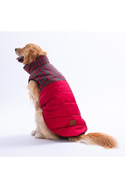 Црвен елек за кучиња со кариран дезен Elgin Paws, за големи раси, облека за кучиња, кабаница за кучиња