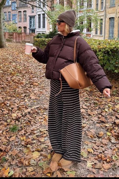 Black Striped Knitwear Women's Trousers Mg2609