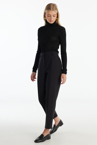 BLACK WOOLEN SLIM FIT PANTS WITH ELASTIC BACK