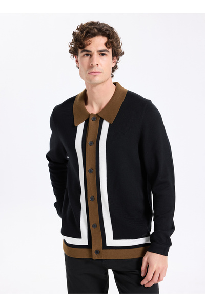 Plain Black Men's Cardigan 50543770_Splon