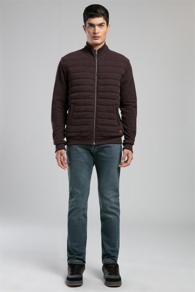 Rowena Men's Mock Neck Zippered Sweatshirt Bitter Brown