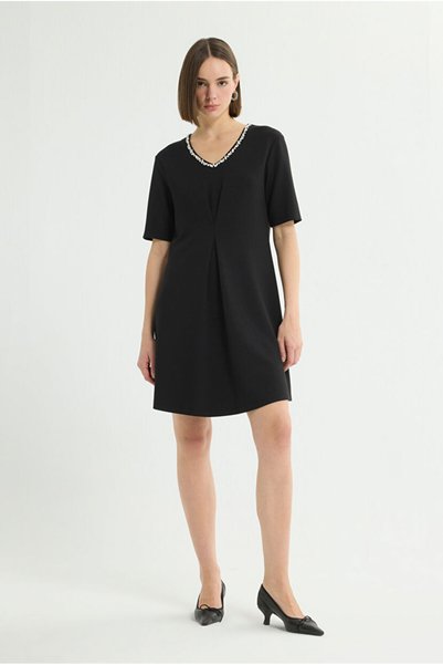 Knitted Dress with Stone Detail on Collar