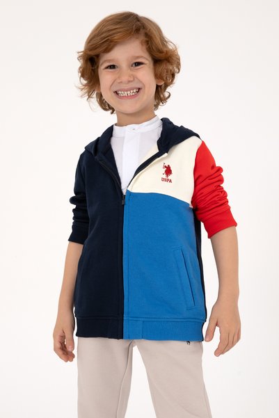 Boy's Navy Blue Zippered Hooded Sweatshirt 50316427-Vr033