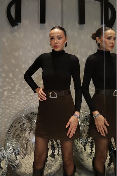 Brown Belted Cashmere Skirt