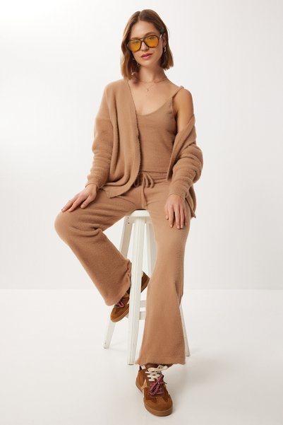Soft Textured 3-Piece Bottom-Top Set Lkb0017 Camel