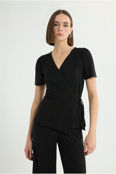 Wrap Short Sleeve Knitted Blouse