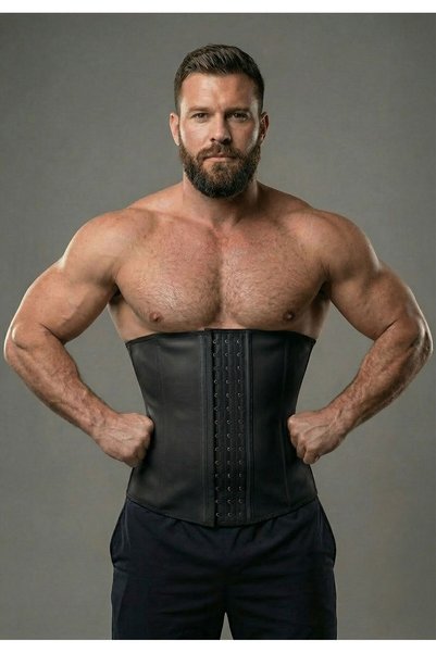 Tvigoso Model Back Support Waist and Abdominal Organizer Sports Latex Corset with 4 Hooks Black Color