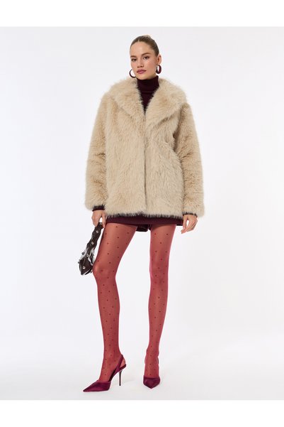 Faux Fur Coat Double-Breasted Long Sleeve
