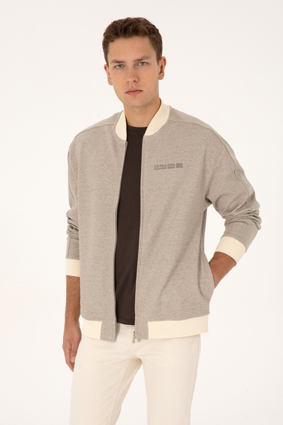 Men's Regular Fit Zippered Cream Knitted Cardigan 50315820-Vr256