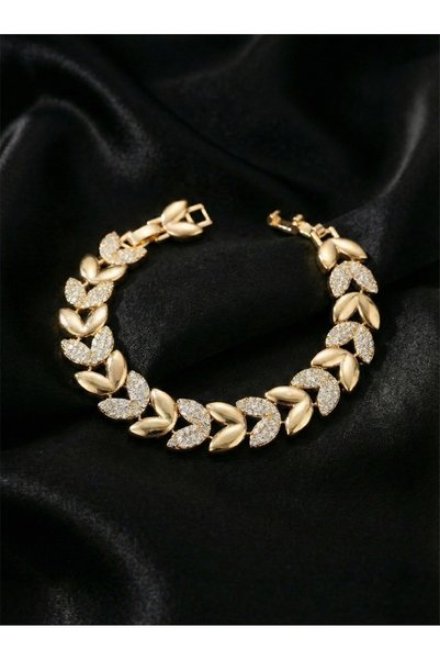 Gold Color Stone and Simple Leaf Motif Bracelet