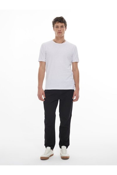 Elastic Waist Gabardine Black Trousers