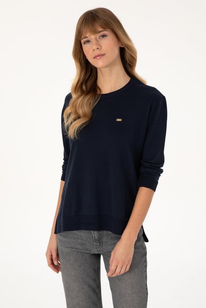 Women's Navy Blue Crew Neck Basic Sweater 50313579-Vr033
