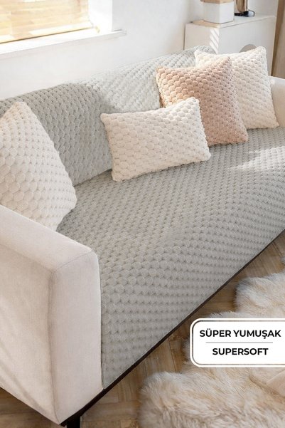 Soft Fur Sofa Cover 170X215 cm Soft Plush Non-Slip Base Sofa Cover Gray