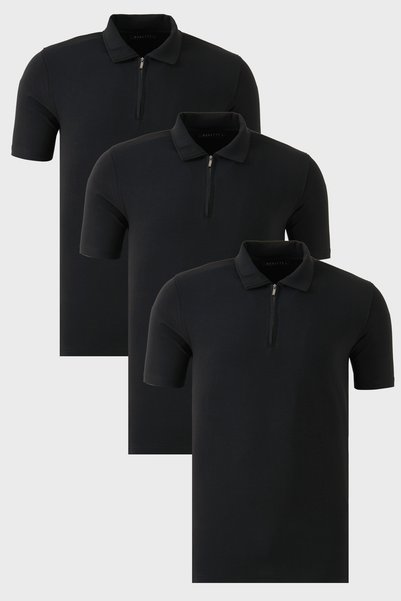 Stretch Cotton Regular Fit Half Zipper 3 Pack Polo Neck t Shirt Men's Polo Neck t Shi̇