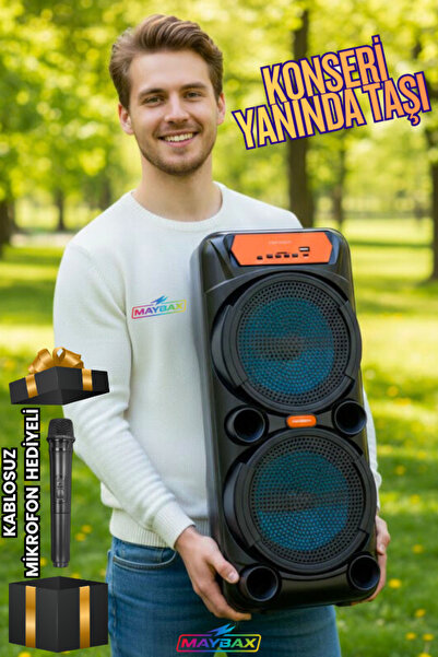 Пренослив Bluetooth звучник за забава со FM, USB, TF картичка, RGB LED светло и безжичен микрофон