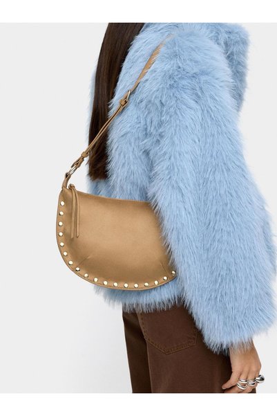 Leather Effect Studded Shoulder Bag