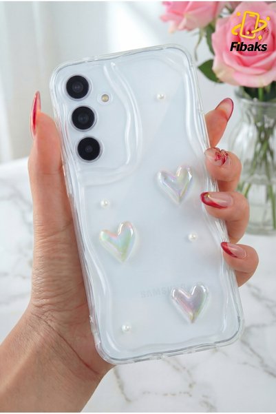 Galaxy A35 Case 3D Heart Pearl Design Patterned Transparent Silicone Cover with Camera Protection