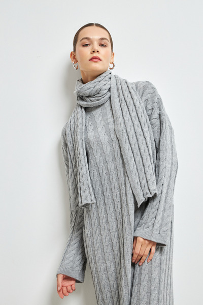 Knitted Dress with Detail Work Gray