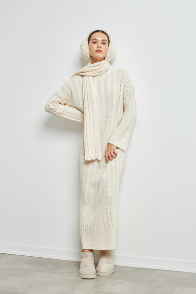 Knitted Dress with Detailing Ecru