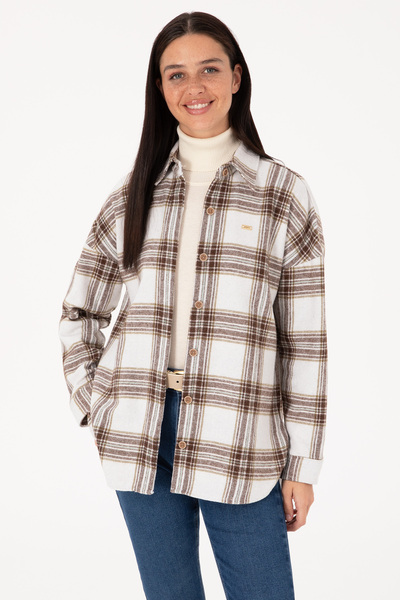 Women's Cream Long Sleeve Lumberjack Shirt 50316698-Vr027