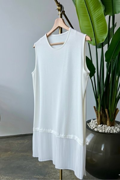 Ecru Zero Sleeve Skirt Pleated Tunic Underwear