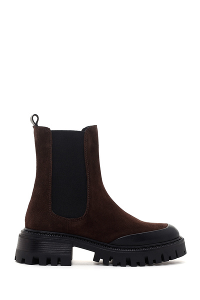Women's Brown Thick Soled Suede Leather Chelsea Boots 25Wfd150710