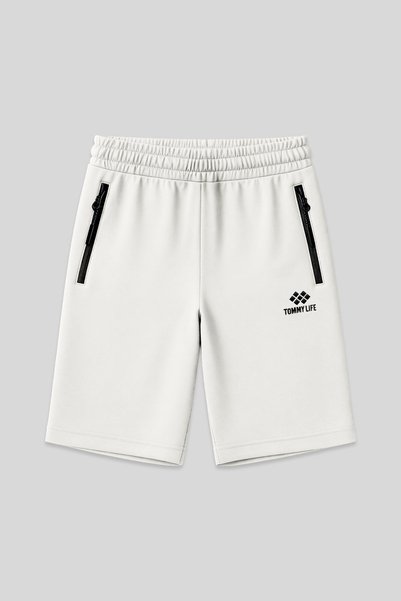 Ecru Hidden Zipper Back Pocket Lace up Standard Size Men's Shorts - 81136