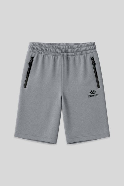 Grey Melange Hidden Zipper Back Pocket Lace-up Standard Mold Men's Shorts - 81136