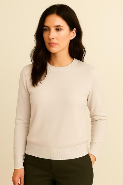 Women's Premium Crew Neck Soft Textured Knit Sweater Beige