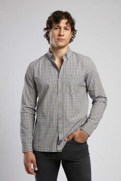 Pired 1 men's long sleeve plaid shirt gray anthracite