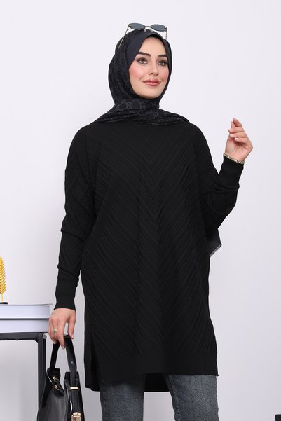 Black Cold Thread Mercerized Knitwear Tunic