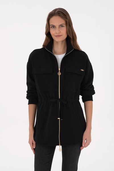 Women's Black Zippered High-Neck Sweatshirt 50318035-Vr046
