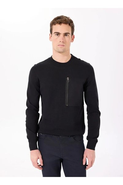 Gmg Fırenze Crew Neck Slim Fit Black Men's Sweater ZR24MFW04054