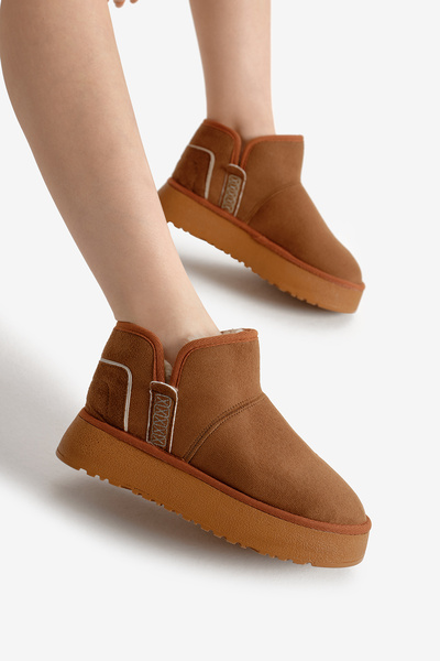 Women's Tan Thick Poly Sole Suede Look Fur Lined Daily Short Boots