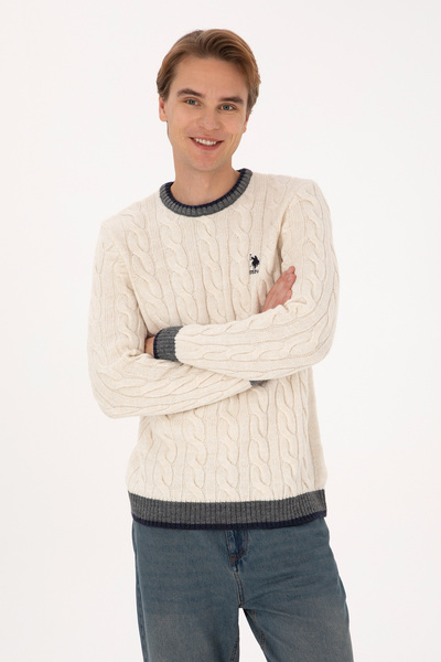 Men's Cream Regular Fit Crew Neck Sweater 50315017-Vr071