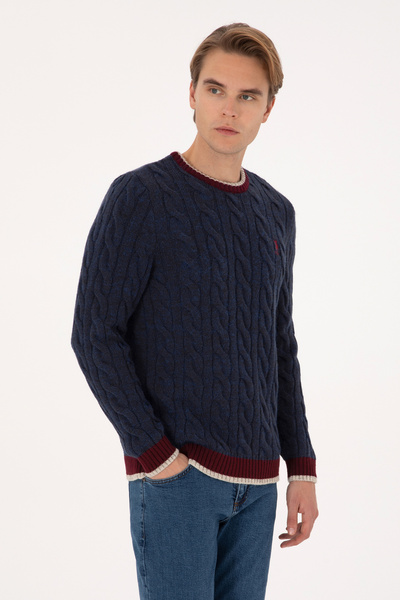 Men's Navy Blue Regular Fit Crew Neck Sweater 50315017-Vr033
